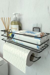 Yapışkanlı Raflı Kağıt Rulo Havluluk Peçetelik Havlu Kağıltlık Siyah Banyo Mutfak Düzenleyici Raf ürün fotoğrafı