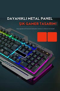 Rainbow Led Işıklı Metal Panel Gaming Oyuncu Klavye Mouse Seti ürün fotoğrafı