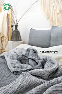 Müslin / Antrasit-gri / Çift Kişilik/ 4 Katlı / 100% Pamuk Pike/yatak Örtüsü ürün fotoğrafı