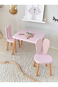 Ahşap Montessori Aktivite Masası Sandalyesi, Bunny Masa Sandalye ürün fotoğrafı