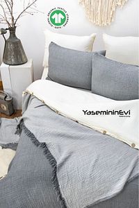 Müslin / Antrasit-gri / Çift Kişilik/ 4 Katlı / 100% Pamuk Pike/yatak Örtüsü ürün fotoğrafı