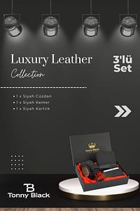 Orijinal Erkek 3'lü Özel Hediye Kutulu Luxury Damat Hediyelik Şık Deri Kemer Cüzdan Ve Kartlık Seti ürün fotoğrafı