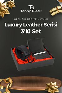 Orijinal Erkek 3'lü Özel Hediye Kutulu Luxury Damat Hediyelik Şık Deri Kemer Cüzdan Ve Kartlık Seti ürün fotoğrafı