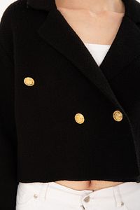 Kadın Altın Düğmeli Triko Crop Hırka Siyah Blazer Ceket ürün fotoğrafı