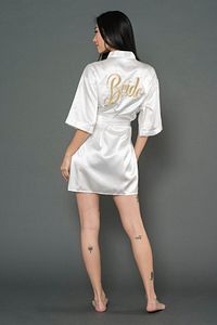 Saten Gold Bride Nakışlı Gelin Sabahlığı ürün fotoğrafı