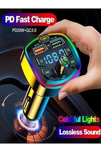 Araç Bluetooth 5.0 Fm Transmitter Cihazı Araba Müzik Mp3 Çalar Oto Çakmaklık Şarj Aleti ürün fotoğrafı