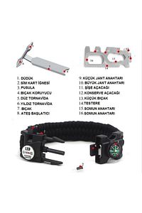 Gaddar Plus taktikal yeşil bileklik magnezyum çubuklu düdüklü ledli unisex hediyelik 19 işlev ürün fotoğrafı
