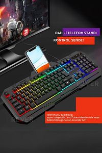 Rainbow Led Işıklı Metal Panel Gaming Oyuncu Klavye Mouse Seti ürün fotoğrafı