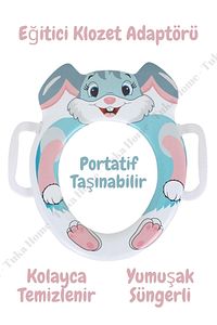 Çocuk Bebek Klozet Adaptörü Kulplu Süngerli Lüx Tavşan Desenli ürün fotoğrafı