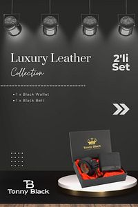 Orijinal Erkek Özel Hediye Kutulu 2'li Set Luxury Serisi Damat Hediyelik Şık Deri Kemer Cüzdan Seti ürün fotoğrafı