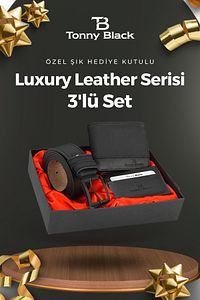 Orijinal Erkek 3'lü Özel Hediye Kutulu Luxury Damat Hediyelik Şık Deri Kemer Cüzdan Ve Kartlık Seti ürün fotoğrafı