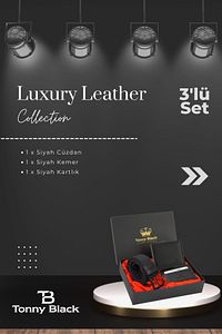 Orijinal Erkek 3'lü Özel Hediye Kutulu Luxury Damat Hediyelik Şık Deri Kemer Cüzdan Ve Kartlık Seti ürün fotoğrafı