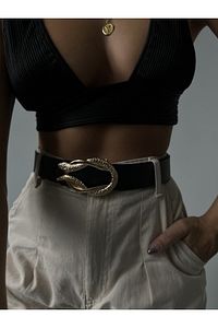 Gold Yılan Tokalı Kadın Pantolon Kemeri, Ceket Kemeri, Elbise Kemeri, Gömlek Kemeri ürün fotoğrafı