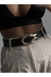 Gold Yılan Tokalı Kadın Pantolon Kemeri, Ceket Kemeri, Elbise Kemeri, Gömlek Kemeri ürün fotoğrafı