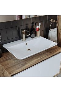 Tm7.2 Ayaksız 2 Kapaklı Lavabolu Ahşap-mat Beyaz Mdf 85 Cm Banyo Dolabı+aynalı Üst Dolabı ürün fotoğrafı