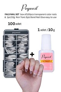 Yeni Nesil Pro Tırnak Seti (100LÜ ŞEFFAF BADEM PROTEZ TIRNAK 10 GR FIRÇALI EXTRA GÜÇLÜ YAPIŞTIRICI) ürün fotoğrafı