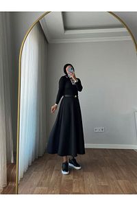 Kadın Puf Scuba Tesettür Siyah Kloş Etek ürün fotoğrafı