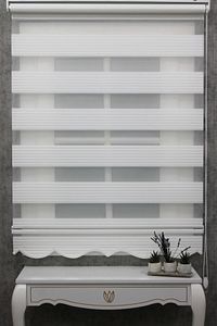 Ekru Geniş Plise Etek Dilimli Zebra Stor Güneşlik Perde ürün fotoğrafı