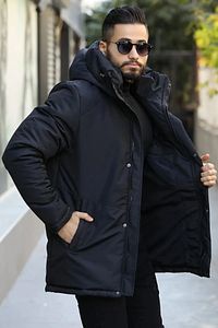Erkek Siyah Rüzgar Geçirmez Kapüşonlu Kışlık Mont & Kaban & Parka ürün fotoğrafı