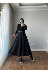 Kadın Puf Scuba Tesettür Siyah Kloş Etek ürün fotoğrafı