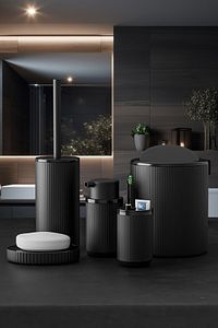 5 Parça Lüx Banyo Seti - Dekoratif Yuvarlak Pratik Kapak Çöp Kovası Diş Fırçalık Sabunluk Fırça Seti ürün fotoğrafı