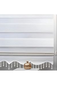 Beyaz Piliseli Boncuklu Kumaş Zebra Stor Perde ürün fotoğrafı