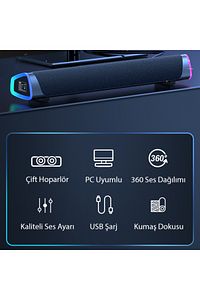 RGB Bas Soundbar Tv Ses Sistemi ve Bilgisayar Masaüstü Bluetooth Hoparlör Subwoofer SİYAH ürün fotoğrafı