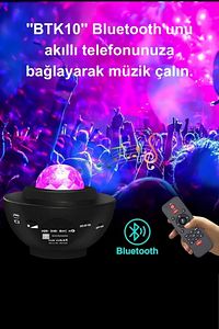 Yıldızlı Bluetooth Hoparlör Projektör Gece Lambası- Galaksi Lazer Işık Ve Parti Led Disko Topu ürün fotoğrafı