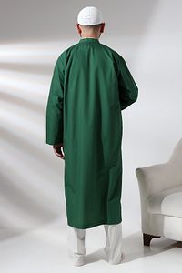 Yeşil Erkek Namaz Elbisesi V Yaka Düğmesiz Önü Açık Namaz Cübbesi ürün fotoğrafı