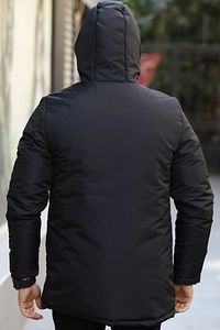 Erkek Siyah Rüzgar Geçirmez Kapüşonlu Kışlık Mont & Kaban & Parka ürün fotoğrafı