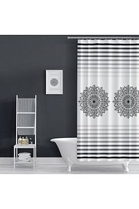 Siyah Çizgili Banyo Perdesi, 180x200cm Duş Perdesi-tek Kanat Banyo Duş Perdesi- C Halka Hediyeli ürün fotoğrafı