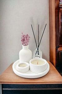 Dekoratif Minyatür Çizgili Vazo Fresh Soft Koku Mumlu Set (TEALİGHT MUM DAHİL DEĞİLDİR) ürün fotoğrafı