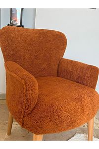 Berjer - Tekli Koltuk - Puffy - Teddy Kumaş - Ceviz Ayak - Taba ürün fotoğrafı