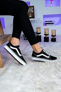 Unisex Siyah Beyaz Klasik Model Spor Ayakkabı Sneaker ürün fotoğrafı