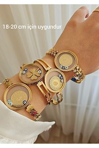 Çeyrek Altın Çelik Kelepçe Bileklik Cam Çerçeveli Açılan Çeyrekli ve Yarim Altin Bileklik Çelik ürün fotoğrafı