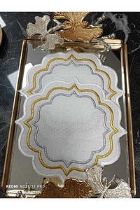 Ekru Gold Ve Gümüş Detaylı Kokteyl Peçetesi Ve Kahve Yanı Sunum Peçetesi 6 Adet ürün fotoğrafı