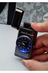 Kişiye Özel Isim Baskılı Çakmak Saatli Işıklı Kutulu Turbo Jet Çakmak ( Rüzgarda Sönmez ) ürün fotoğrafı