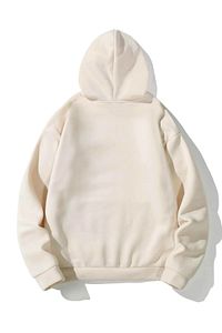 Unisex Bej Happiest Baskılı Oversize Kapşonlu Sweatshirt ürün fotoğrafı