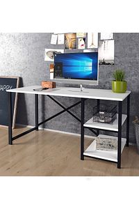 Çalışma Masası Metal Bilgisayar Laptop Masası 2 Raflı Ders Çalışma Ofis Masası Beyaz ürün fotoğrafı