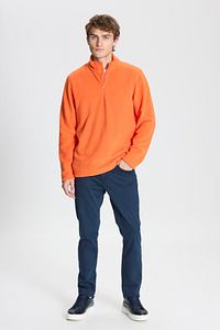 Erkek Turuncu Anti-pilling Tüylenme Yapmayan Standart Fit Dik Yaka Soğuk Geçirmez Polar Sweatshirt ürün fotoğrafı