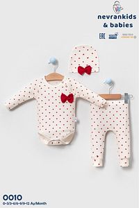 Heart Pattern 3’lü Yenidoğan Kız Bebek Hastane Çıkışı Seti ürün fotoğrafı