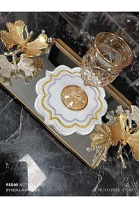 Ekru Gold Ve Gümüş Detaylı Kokteyl Peçetesi Ve Kahve Yanı Sunum Peçetesi 6 Adet ürün fotoğrafı