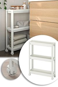 Vesken Tekerlekli Raf Ünitesi 3 Katlı Beyaz Banyo Rafı Mutfak Rafı Servis Sehpası Organizer ürün fotoğrafı