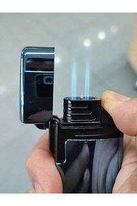 Kişiye Özel Isim Baskılı Çakmak Turbo Çift Pürmüzlü Açık Mavi ( Rüzgarda Sönmez ) ürün fotoğrafı