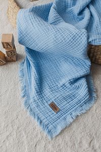 Bebe Mavi Müslin Örtü %100 Pamuk 4katlı Müslin Bebek & Çocuk Müslin 110x110cm ürün fotoğrafı