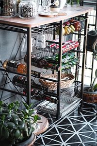Bar Bango Çok Amaçlı Mutfak Dolabı Tekerlekli Sebzelik Ve Kahve Köşesi Metal ürün fotoğrafı