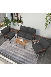 " Modern'' Serisi Balkon, Bahçe, Cafe - Metal Kanepe Koltuk Takımı - 2 1 1 Sehpa Hediyeli - Antrasit ürün fotoğrafı