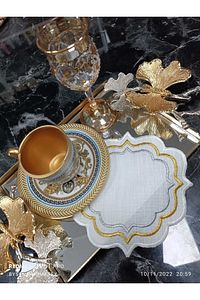 Ekru Gold Ve Gümüş Detaylı Kokteyl Peçetesi Ve Kahve Yanı Sunum Peçetesi 6 Adet ürün fotoğrafı