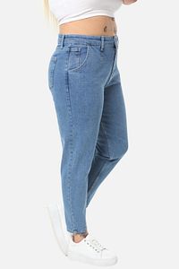 Mom Fit Jean Büyük Beden Yüksek Bel Carrot Kesim Dar Paça Pileli Esnek Kot Pantolon C600-kar-yıkama ürün fotoğrafı