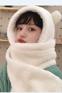 Kapüşonlu Peluş Bere Atkı Kadın Welsoft Polar Boyunluk Şalı Rüzgar Geçirmez Kulaklı Şapka ürün fotoğrafı